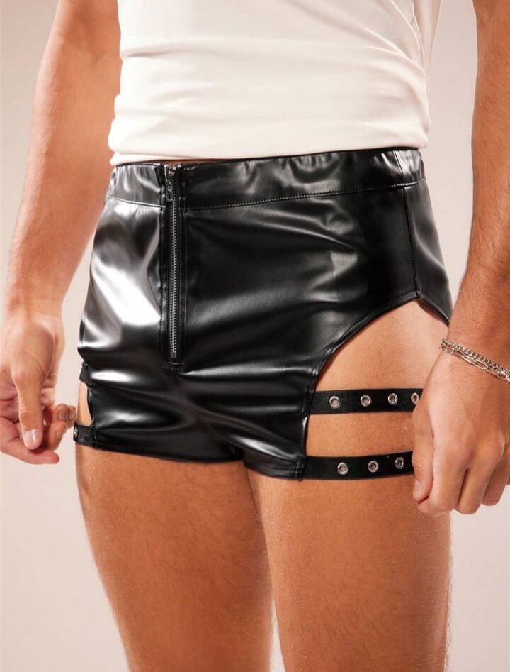 Night strike Harness Faux Leather Shorts